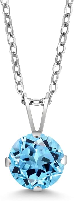 Gem Stone King 7MM Round Gemstone Birthstone Pendant Necklace For Women | 925 Sterling Silver | With 18 Inch Silver Chain | Fine Jewelry Gifts for Women Her Mom Wife