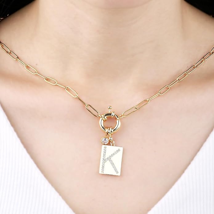 Mint & Lily Gold Initial Necklace for Women – 18K Gold Plated 24” Paperclip Chain with Sparkling Letter Pendant