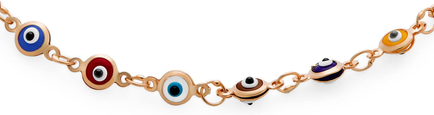 Bling Jewelry Turkish Protection Multi Evil Eye Anklet Charm Ankle Strand Bracelet Rose Gold .925 Sterling Silver