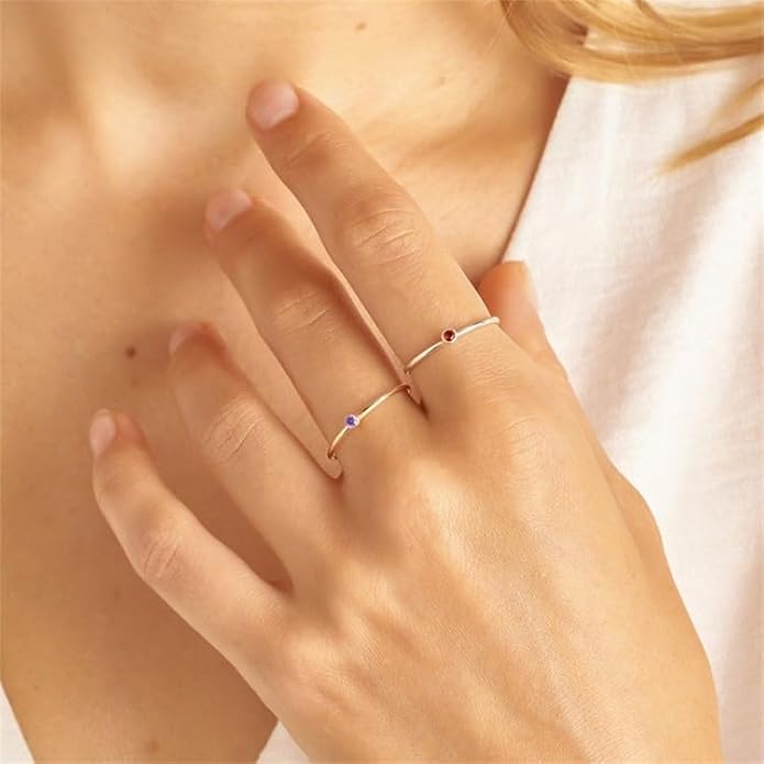 Gold Birthstone Rings for Women 14k Gold Plated Stainless Steel Stackable Ring Dainty Gold Zirconia Ring Engagement Wedding Promise Rings Gemstones Personalized Jewelry