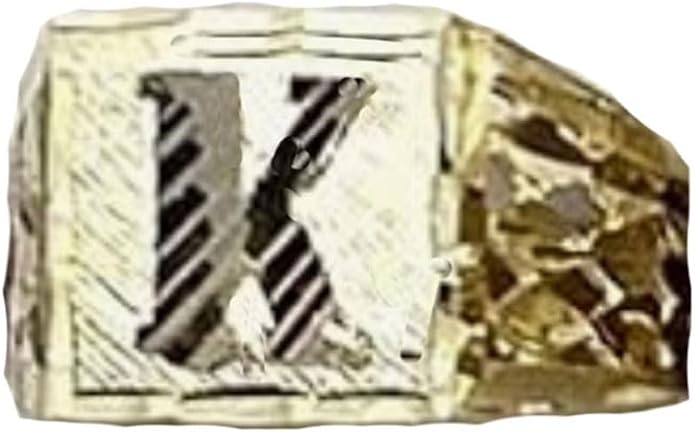 Nugget Style Initial Letter Ring, A-Z, 18K Gold Plated, Non Tarnish