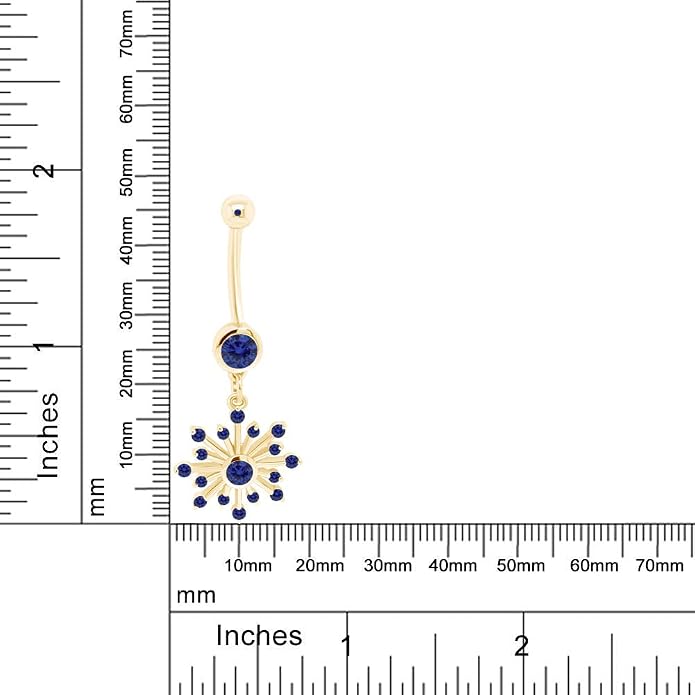 AFFY Snowflake Belly Button Ring for Women Simulated Birthstone, Round Cut Gemstone in 14K Gold Over 925 Sterling Silver, Navel Barbell Piercing Jewelry for Her