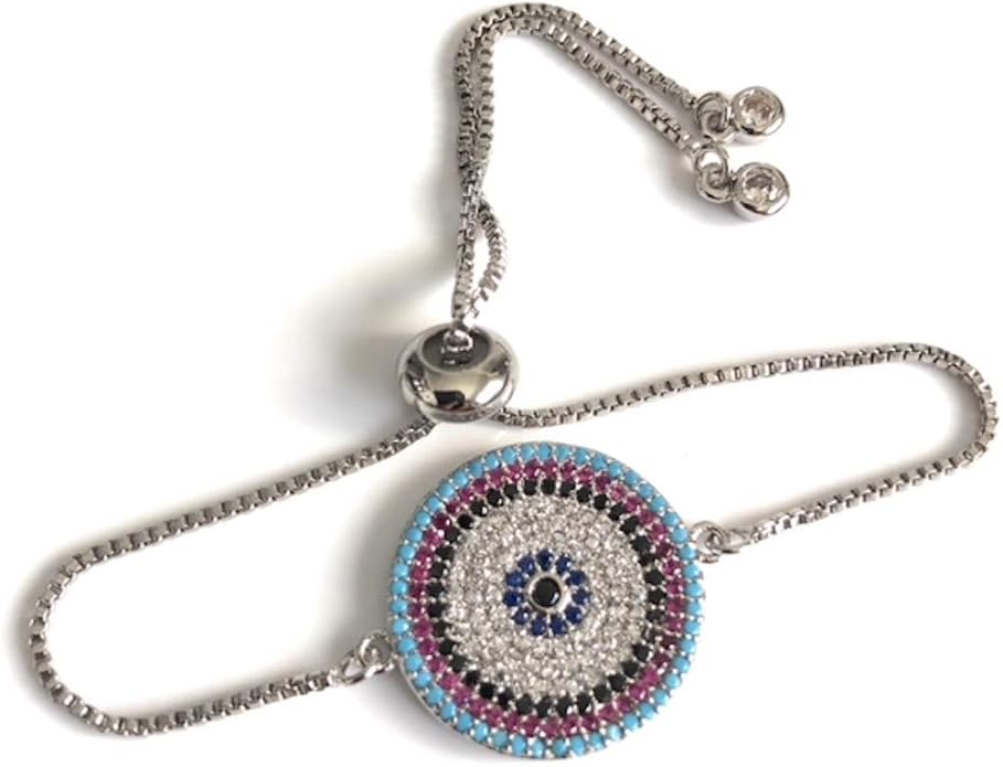 SIFRIMANIA Evil Eye Adjustable Sliding Bead Shiny Bracelet Lucky Charms Jewelry for Women of All Ages