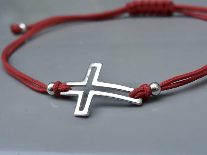 Red String Cross Sterling Silver 925 Bracelet Thread Wristband Charm Unisex Jewelry