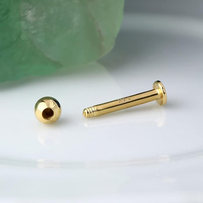 COCHARM 14k Solid Gold 16g Labret Studs Real Yellow Gold Medusa Monroe Madonna Stud Lip Piercing Helix Cartilage Conch Earring Stud