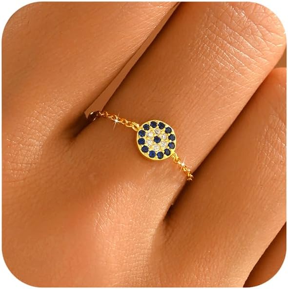925 Sterling Silver Link Chain Fidget Rings with Dangle Bead Star for Women 14k Gold Plated Adjustable Sparkling Twist Rope Ring Stackable Line Finger Ring Jewelry Christmas Gifts for Mom