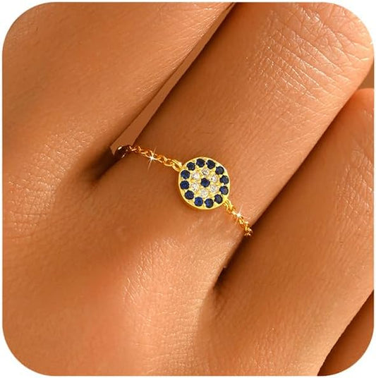 925 Sterling Silver Link Chain Fidget Rings with Dangle Bead Star for Women 14k Gold Plated Adjustable Sparkling Twist Rope Ring Stackable Line Finger Ring Jewelry Christmas Gifts for Mom