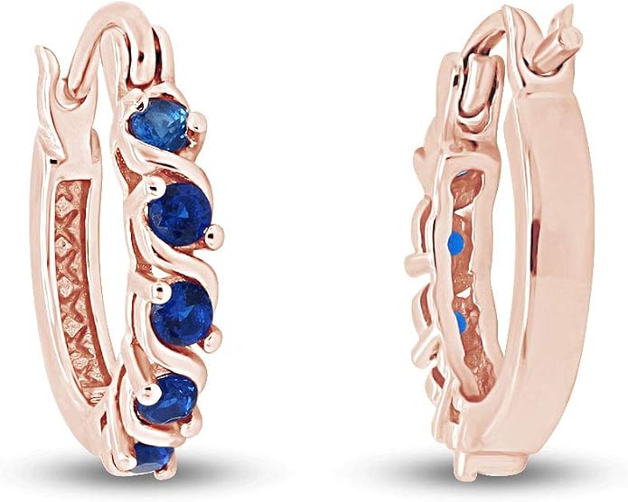 Dainty Hoop Earrings for Women Round Cut Simulated Blue Sapphire Gemstone Earrings in 14K Gold Plated 925 Sterling Silver Minimalist | Delicate Jewelry for Her