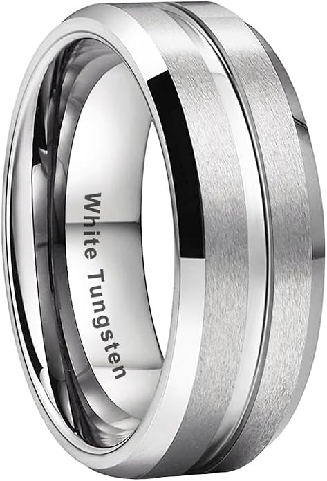 TUTISS 6mm 8mm White Tungsten Rings for Men Women Couple Fashion Jewelry Engagement Wedding Bands Matte Finish Beveled Edges Comfort Fit