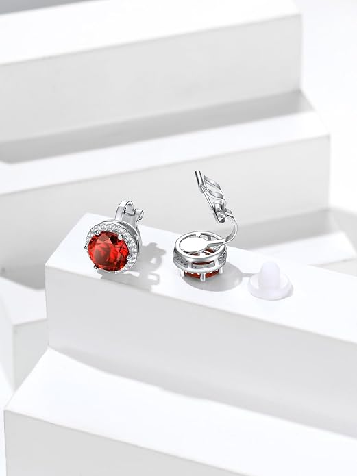 Silvora 925 Silver 8MM Cubic Zirconia Birthstone Clip On Stud Earrings Round Non Pierced Earrings For Women,Come with Box