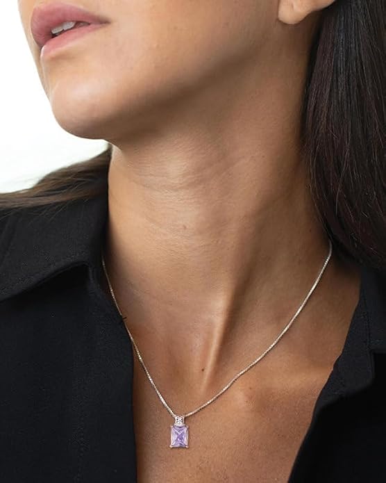 STARCHENIE Princess/Emerald Cut Birthstone Pendant Necklace for Women 925 Sterling Silver Birthday Anniversary Jewelry Gifts