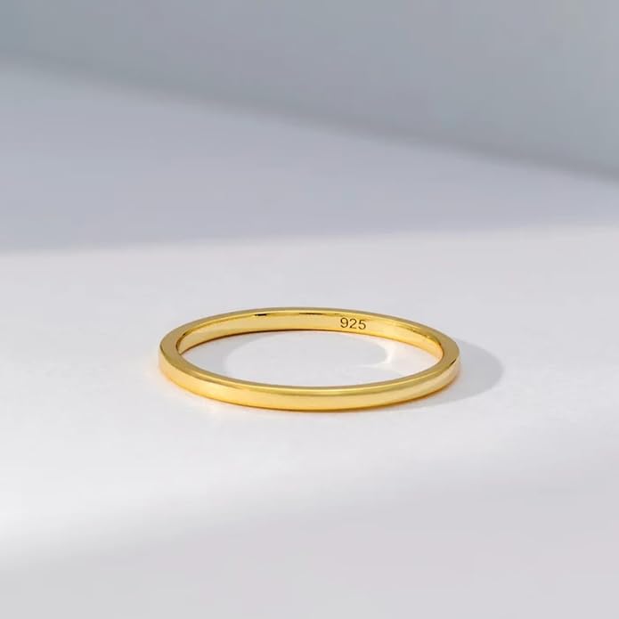 14K Gold Vermeil Ring for Women, Minimalist Stackable Band, 925 Sterling Silver Statement & Everyday Jewelry, Gifts for Women
