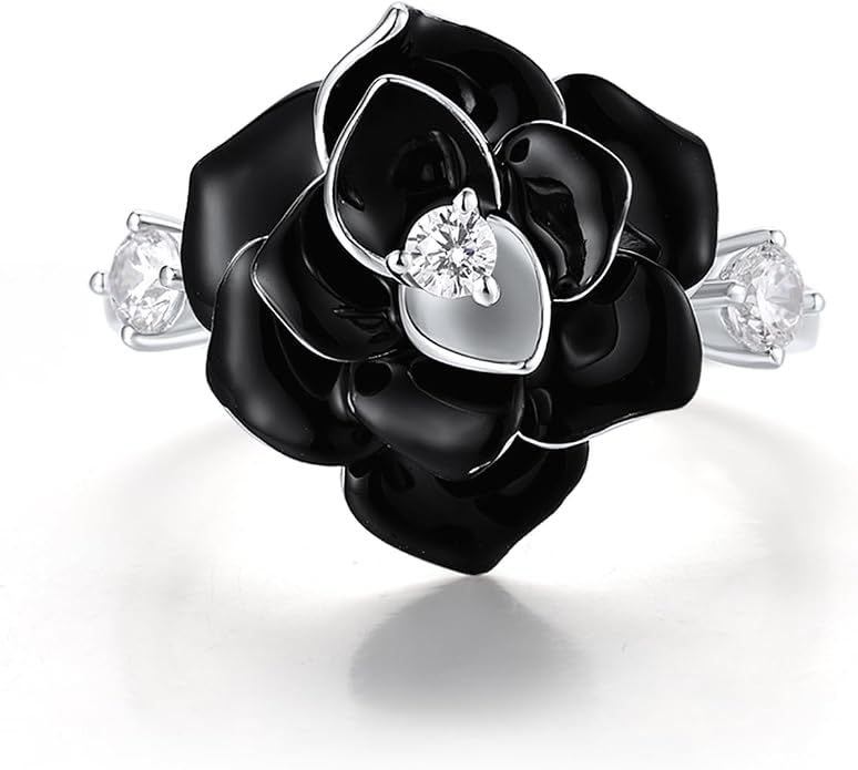 Santuzza 925 Sterling Silver Enamel Flower Statement Ring for Women