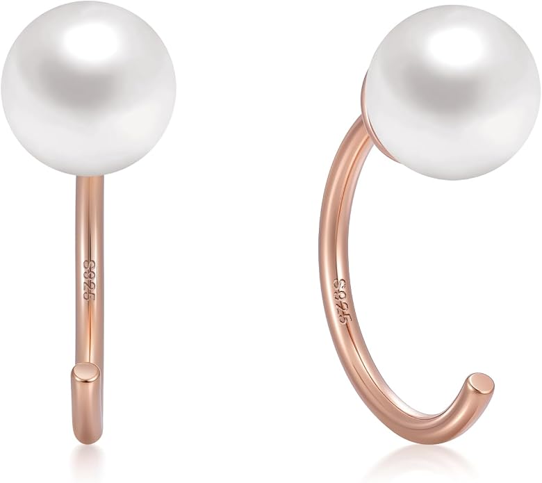 CHIC & ARTSY 925 Sterling Silver Half Hoop Earrings for Women, Small Huggie Hoops Set with Ball Bar Star Moon Cross & Pearl, Lightweight Comfort Fit Everyday & Sleep Earrings