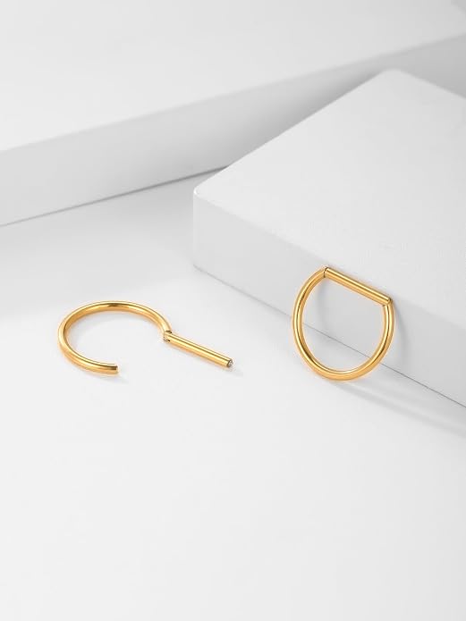 Oveta Titanium D Shaped Nipple Rings 14G for Nipple Piercing Jewelry Higned Segment Clicker Ring Hoops 11mm 12mm 14mm for Women Men, Silver Gold Black, 2PCS