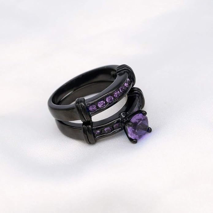 3pcs Matching Rings His and Hers Ring Couple Rings Pruple Cz Womens Wedding Ring Sets Wedding Bands