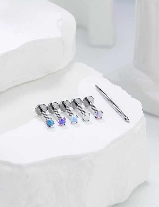 20G 18G 16G Astm F136 Titanium Internal Thread Flat Back Earrings Nose Studs Tragus Helix Conch Cartilage Lobe Earrings Medusa Labret Snake Bite Monroe Lip Ring Piercing Jewelry For Women Men