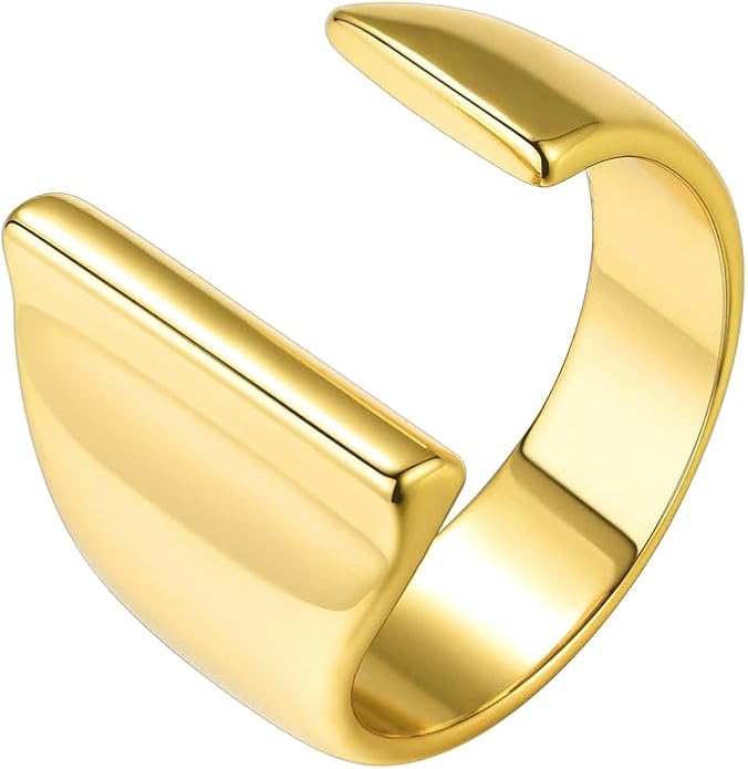 Suplight Nikel Free 18K Gold Plated Letter Rings, Fashion Monogram Jewelry Statement A-Z Wide Name Initial Alphabet Adjustable Open Ring for Women