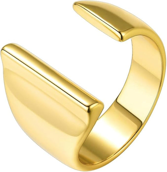 Suplight Nikel Free 18K Gold Plated Letter Rings, Fashion Monogram Jewelry Statement A-Z Wide Name Initial Alphabet Adjustable Open Ring for Women