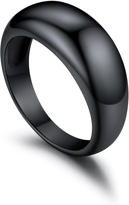 U7 Chunky Gold Dome Rings for Women, Stainless Steel/18KGold Plated/Black Statement Ring Non Tarnish Women Rings, Size 7-12
