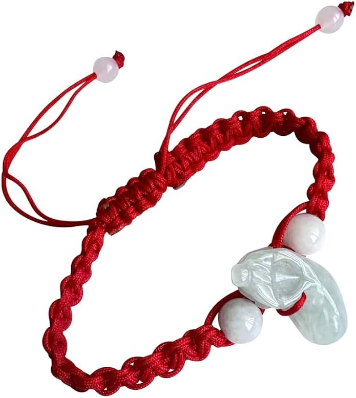Unik22 Lucky Jade OX/COW Bracelet, Red Adjustable String, Jade Zodiac Jade Animal Bracelet, Lucky FENGSHUI Bracelet, Unisex