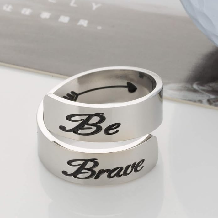 Inspirational Motivational Adjustable Ring Personalized Stainless Steel Spiral Wrap Twist Rings Encouragement Statement Graduation Jewelry Birthday Gifts for Women Teengirls.