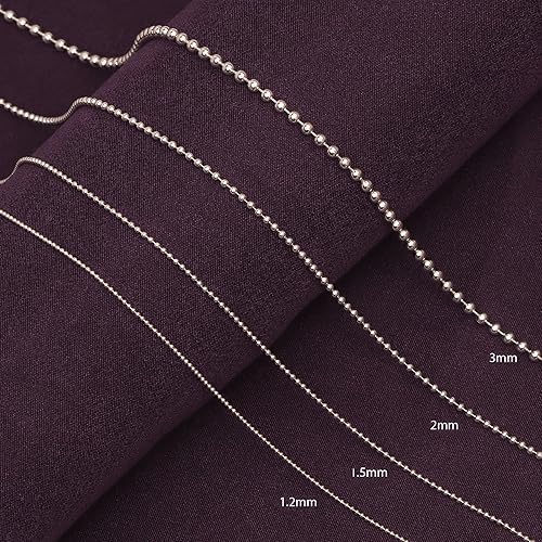 LeCalla 925 Sterling Silver Italian Jewelry Trendy Gift 1.2 MM, 1.50 MM, 2 MM, 3 MM Diamond-Cut Ball Chain Necklace for Teen Women with Lobster Clasp (16, 18, 20, 22, 24 Inches)