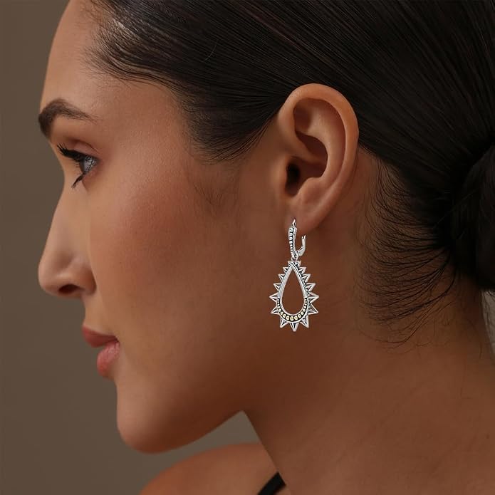 LeCalla 925 Sterling Silver Filigree Dangle Drop Earrings | Lightweight Antique Balinese Teardrop Dangle Drop Earring for Women