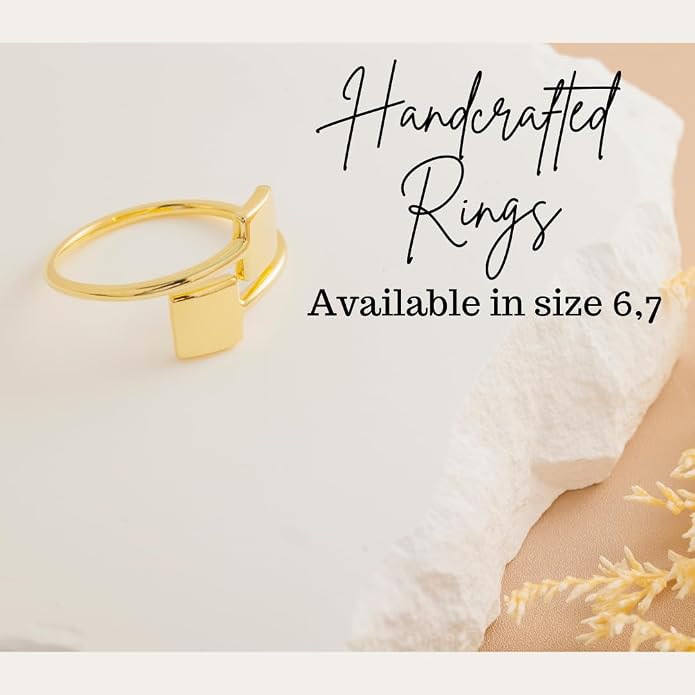 18k Gold Plated Simple Minimalist Square Adjustable Stackable Halo Ring Band for Women Valentines Day Gifts for Her Comes with a Gift Box