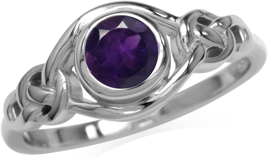 Silvershake Birthstone Gemstones White Gold Plated 925 Sterling Silver Irish Celtic Knot Engagement or Promise Solitaire Ring Jewelry for Women