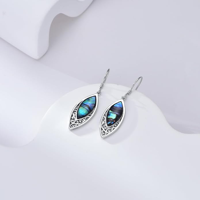 VONALA Abalone Shell Filigree Earrings 925 Sterling Silver Half Butterfly/Dragonfly Teardrop/Long/Vintage Abalone Shell Drop Dangling Earrings Bohemian Jewelry Gifts for Women