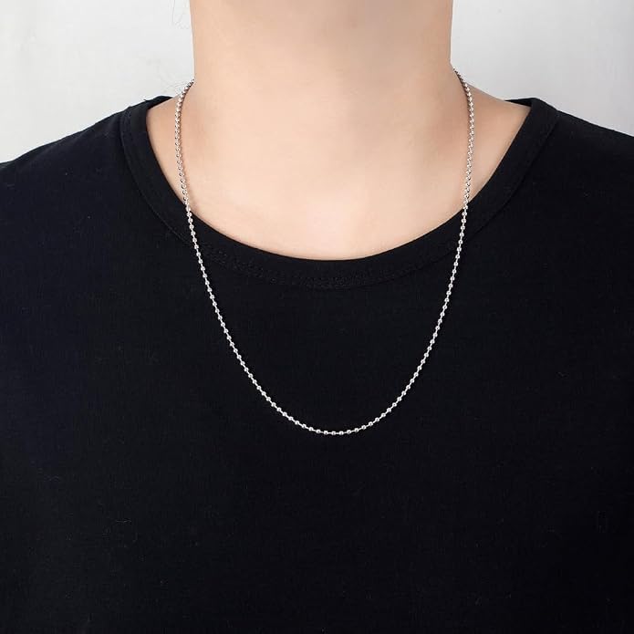 Solid 925 Sterling Silver 2.3mm Beaded Chain Link Necklace for Women, 16" to 30" Length with Lobster Clasp