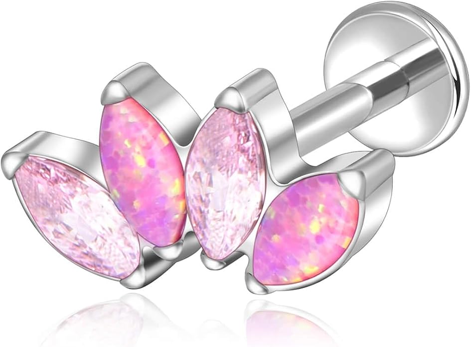 Lantine G23 Titanium Helix Piercing Jewelry Opal 16g Flat Back Stud Earrings Climber Labret Cartilage Tragus Daith Piercing Jewelry