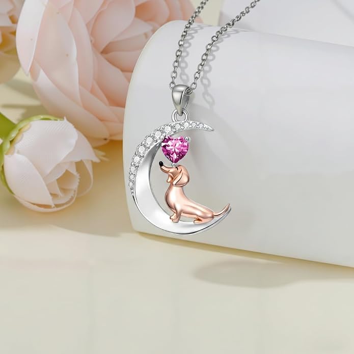 PROESS Animal Birthstone Necklace 925 Sterling Silver Otter/Axolotl/Hippo/Elephant/Dachshund/Monkey/Red Panda Pendant Necklace Animal Birthstone Jewelry Gifts for Women