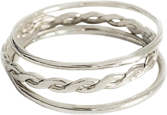 Braid Stack Fitted Toe Rings Gold Filled or Sterling Silver - Three Stackable Rings - Wear on Toe, Finger, Thumb or Knuckle