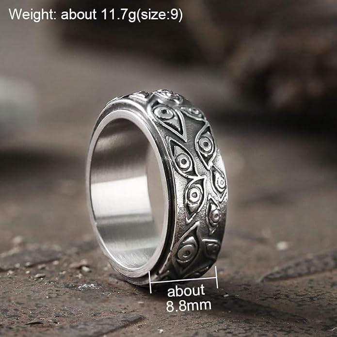GTHIC Evil Eye Stainless Steel Spinner Ring Eye of Providence All Seeing Eye Ring For Men Women Silver Gold Black Vintage Rotating Relief Ring Anxiety Jewelry Gifts Size 7-13