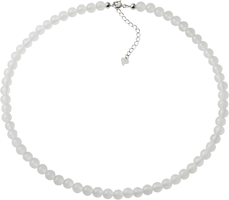 Kakikaki Natural Agate Choker Necklace Sterling Silver Round Beads Strand Necklace for Women