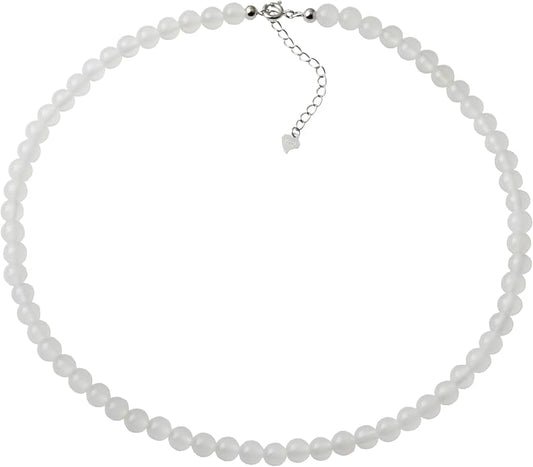 Kakikaki Natural Agate Choker Necklace Sterling Silver Round Beads Strand Necklace for Women