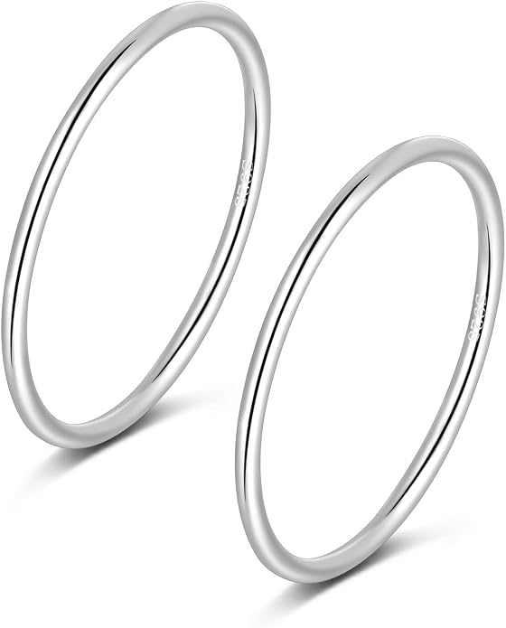 CANDYFANCY 925 Sterling Silver 1.2mm Stacking Midi Thin Rings Thumb Pinky Ring Stack Knuckle Rings for Women Band Ring Size 2.5-8.5