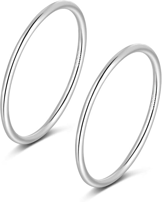 CANDYFANCY 925 Sterling Silver 1.2mm Stacking Midi Thin Rings Thumb Pinky Ring Stack Knuckle Rings for Women Band Ring Size 2.5-8.5