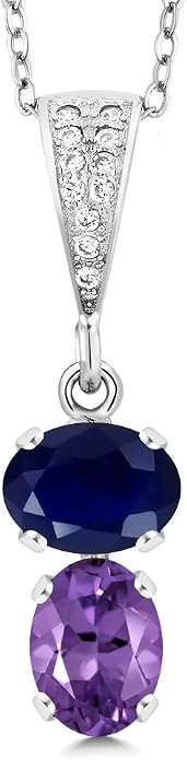Gem Stone King 2-Stone Gemstone Birthstone Pendant Necklace for Women in 925 Sterling Silver | Oval 8x6MM | 18 Inch Silver Chain | Fine Jewelry for Her Mom Wife