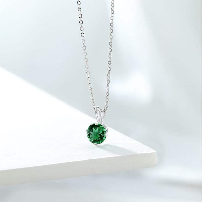 Gem Stone King 7MM Round Gemstone Birthstone Pendant Necklace For Women | 925 Sterling Silver | With 18 Inch Silver Chain | Fine Jewelry Gifts for Women Her Mom Wife