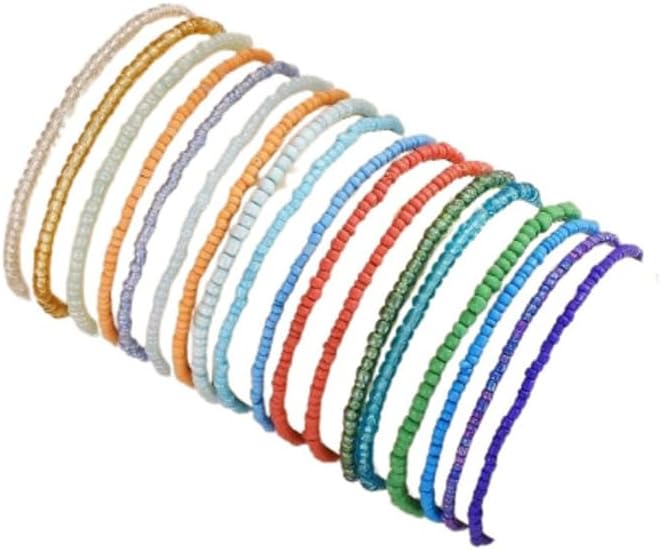 Fuqimanman2020 18Pcs Boho Stackable Beaded Bracelets for Women Colorful Handmade Multilayered Rice Beads Anklets Set Summer Beach Bohemian Jewelry Gift