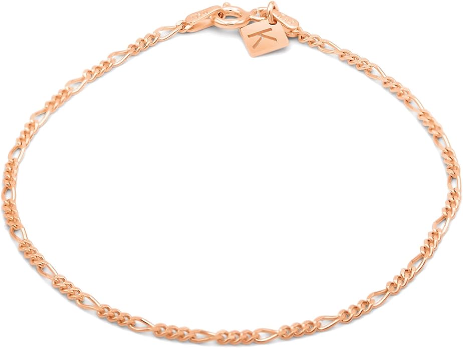 Sterling Silver Figaro Link Chain Bracelet Ankelet 2mm Italian