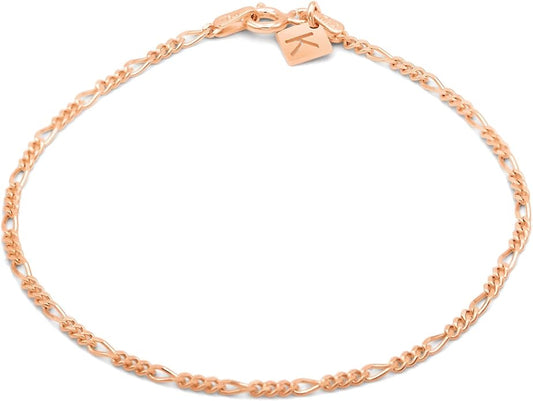 Sterling Silver Figaro Link Chain Bracelet Ankelet 2mm Italian