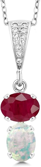 Gem Stone King 2-Stone Gemstone Birthstone Pendant Necklace for Women in 925 Sterling Silver | Oval 8x6MM | 18 Inch Silver Chain | Fine Jewelry for Her Mom Wife