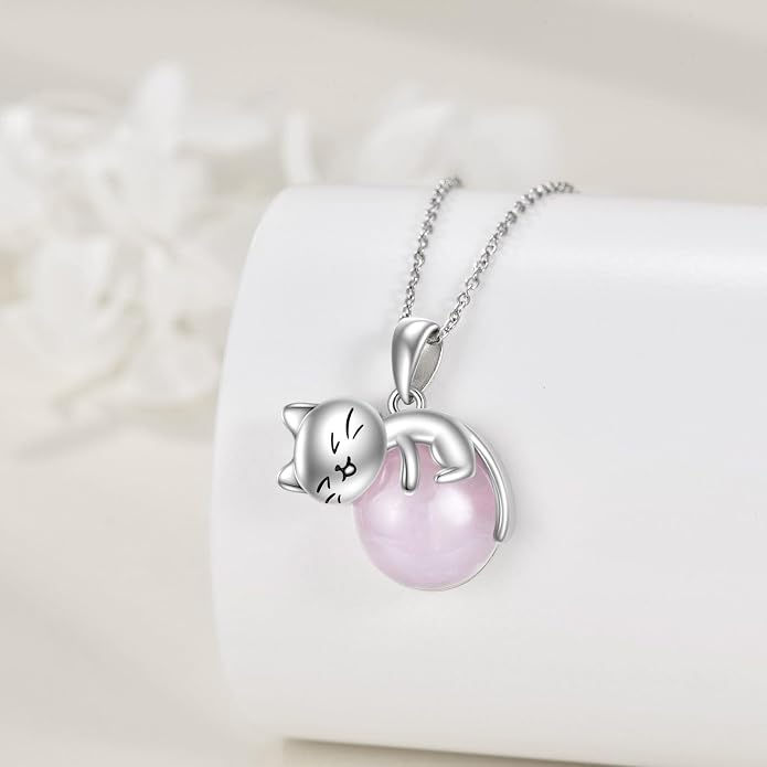 Cat Necklace Sterling Silver Cat Zircon Pendant Gothic Jewelry for Women Animal Lovers Gifts
