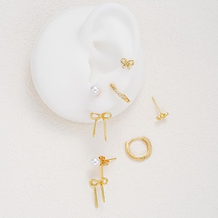 6 Pairs 14K Gold Plated Stud Earrings for Women, Hypoallergenic Cartilage Earrings for Multiple Piercing, Dainty Small Stackable Earrings Set for Jewelry Gift