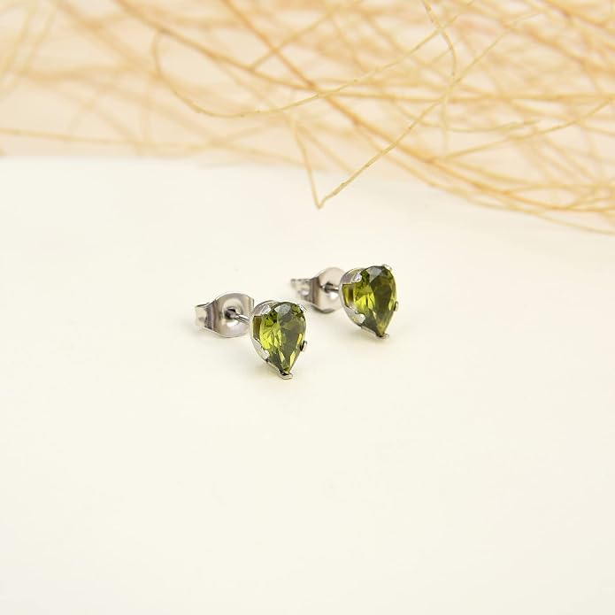 12 Pairs Surgical Stainless Steel Stud Earring Round Heart Star Square Cubic Zirconia Birthstone Stud Earrings Set for Women