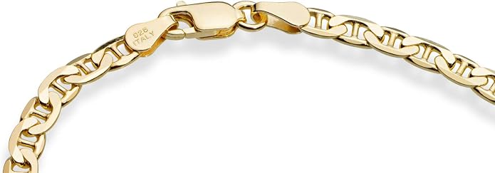 Miabella 18K Gold Plated 925 Sterling Silver Italian 3mm, 4mm Solid Diamond-Cut Mariner Link Chain Anklet Ankle Bracelet for Women, Made in Italy